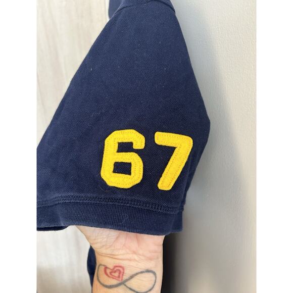 Polo Ralph Lauren Navy Blue 67 Embroidered Yellow Logo Rugby Polo Shirt Size XXL - Picture 7 of 8